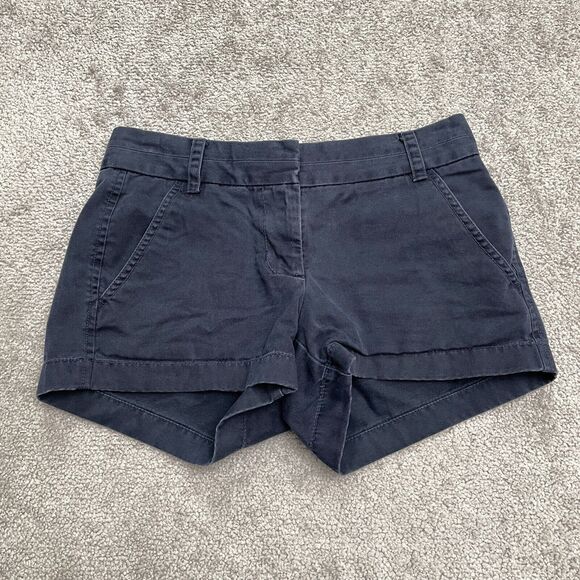J.Crew Chino Shorts Womens 00 Navy Blue Mid Rise Cotton Casual Outdoor 28x2.5